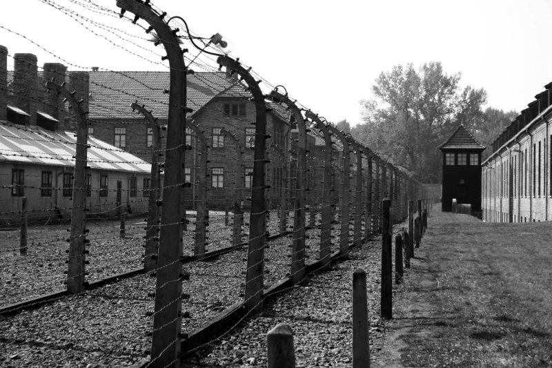 a guard in Auschwitz, black and white picture