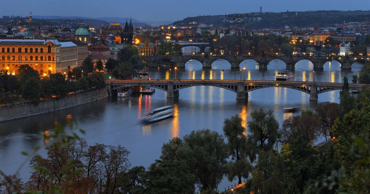 bridge in prague by night with beautiful lights