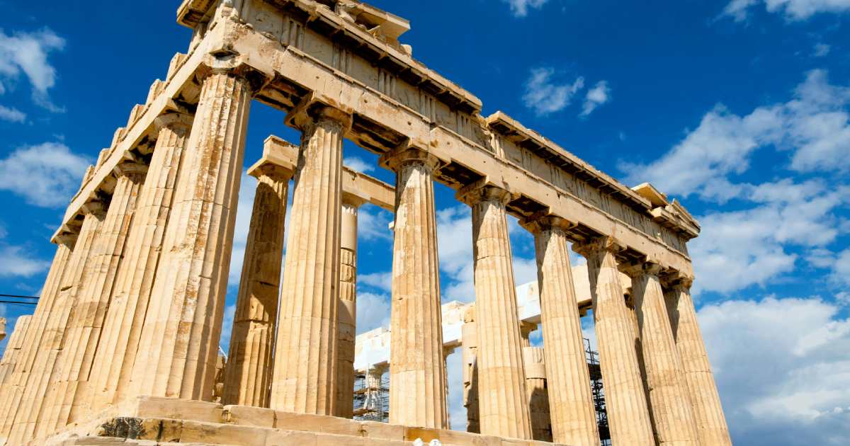 acropolis - Journey Inspirations the acropolis, in beige colors and blue sky with clouds